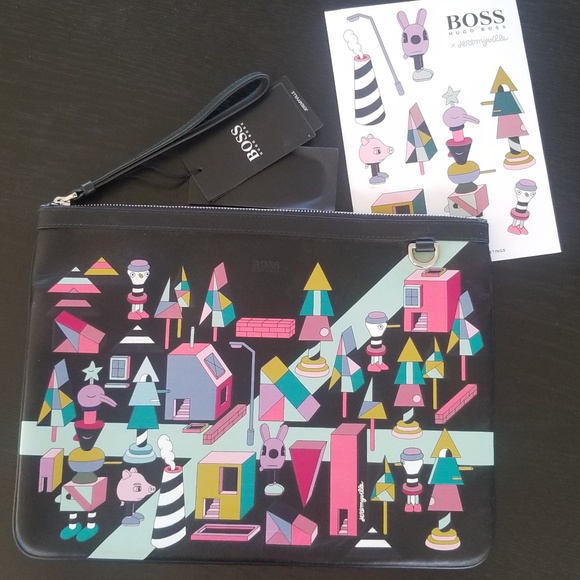 HUGO BOSS X JEREMYVILLE RARE LEATHER FOLIO POUCH - Picture 1 of 8